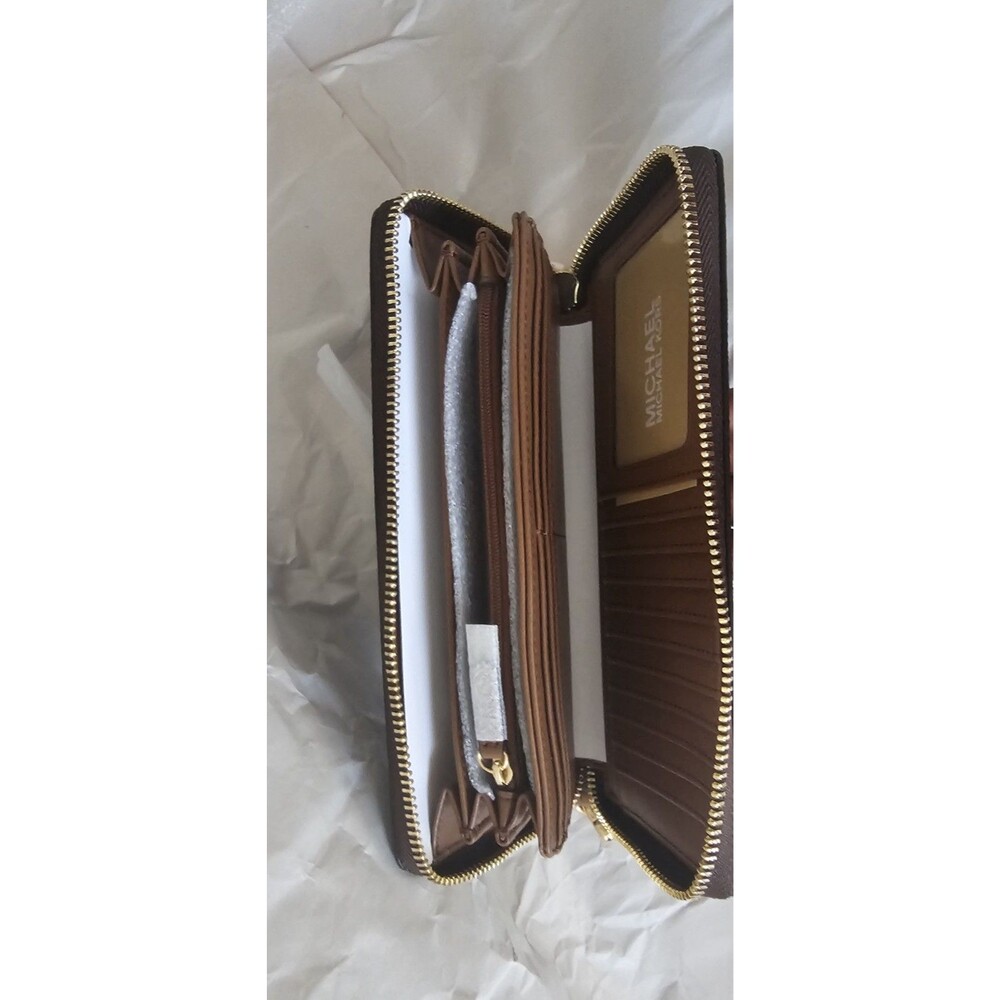 Michael Kors Brown Logo Print Zip-Around Wristlet Wallet for Women - Picture 3 of 5